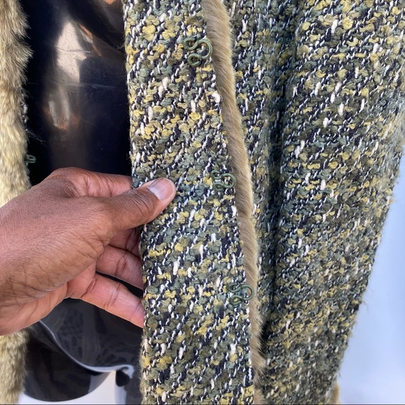 LAFAYETTE 148 New York Green Boucle & Rabbit Fur Jacket Size 12 - Picture 14 of 16